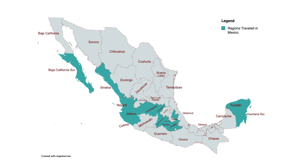 Regions Traveled Mexico