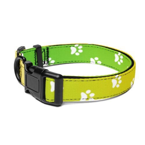 Lively Green & Yellow Paw Print Dog Collar