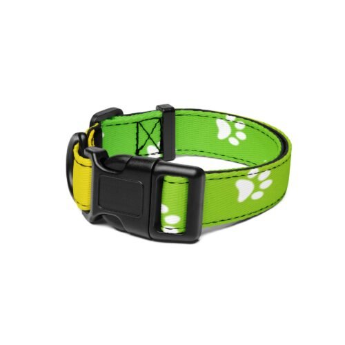 Lively Green & Yellow Paw Print Dog Collar - Image 2